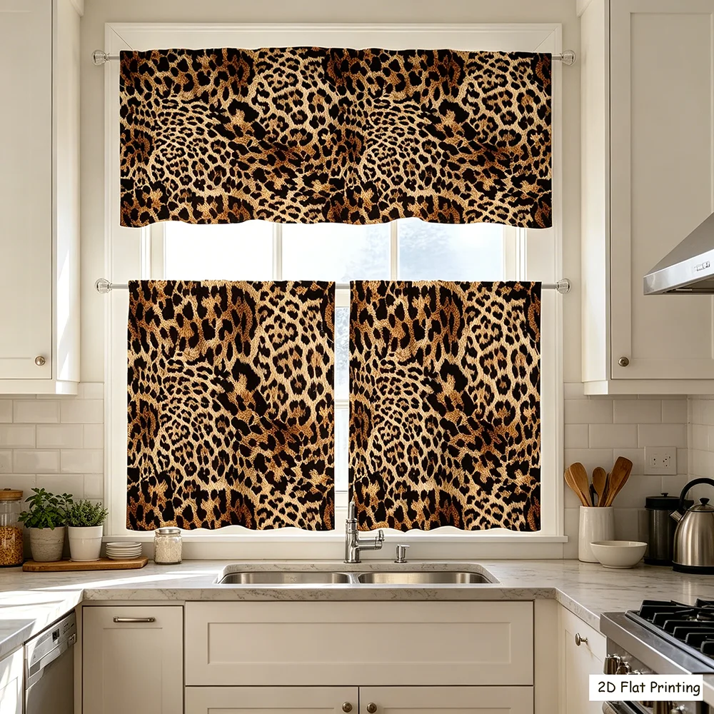 Commercial Kitchen Canopy - 3pcs Leopard Print Kitchen Curtains, Pole