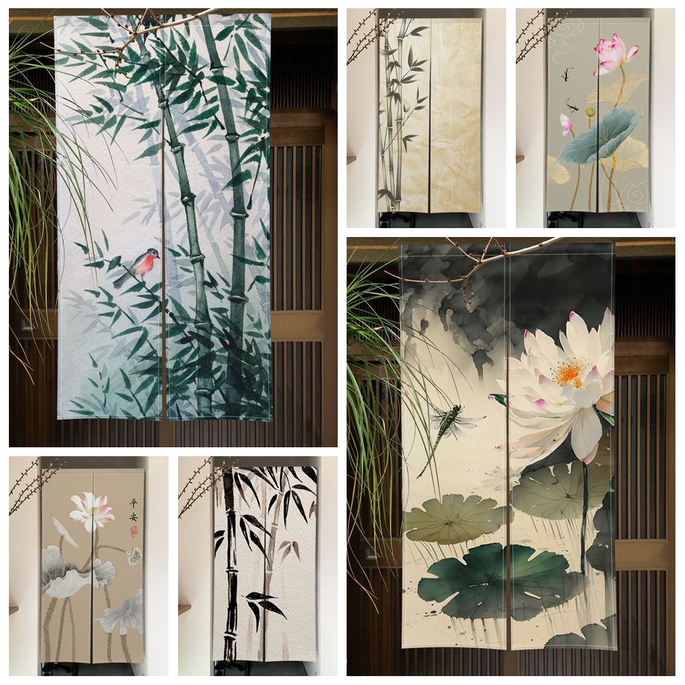 Commercial Kitchen Canopy - Bamboo Lotus Door Curtain Ink Wash